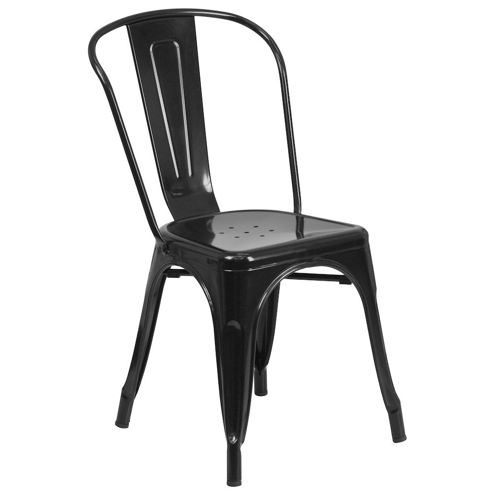 30" Round Black Metal Indoor-Outdoor Table Set with 2 Cafe Chairs