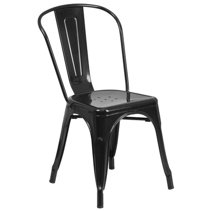 30" Round Black Metal Indoor-Outdoor Table Set with 2 Cafe Chairs