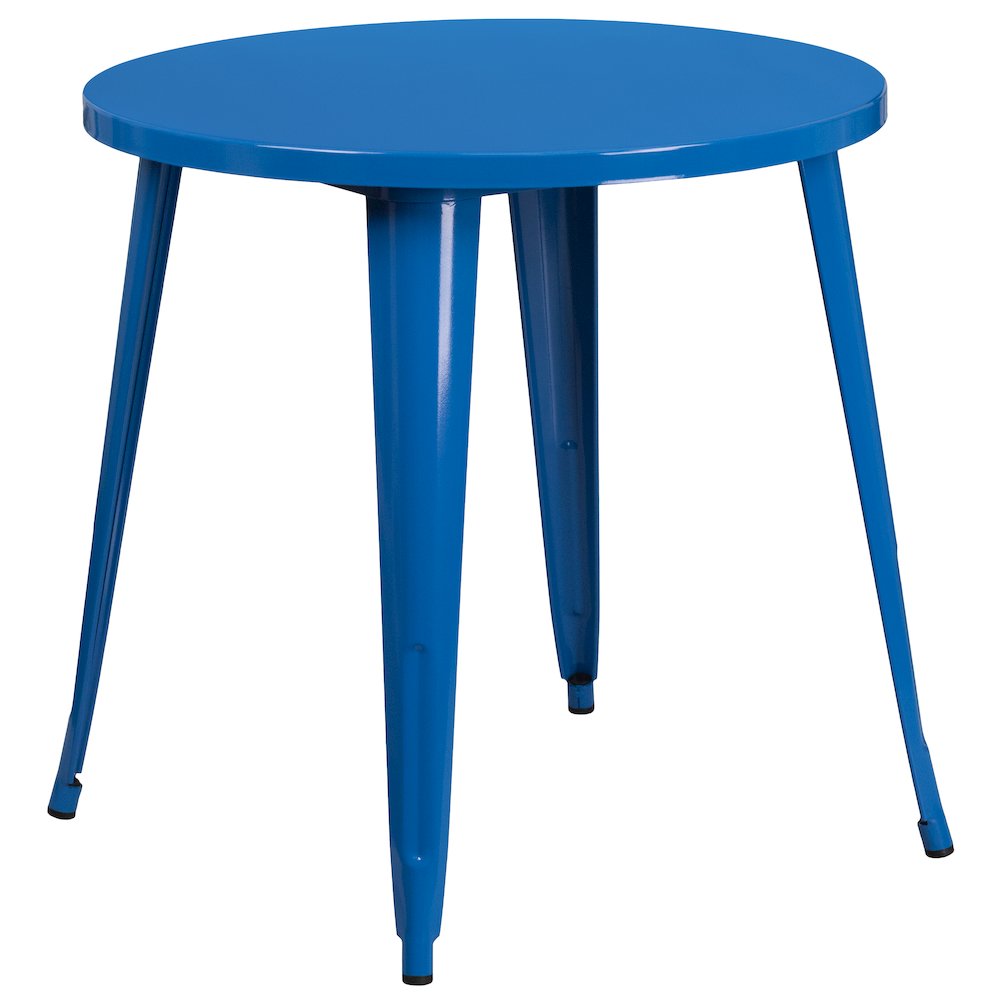 30" Round Blue Metal Indoor-Outdoor Table Set with 2 Cafe Chairs