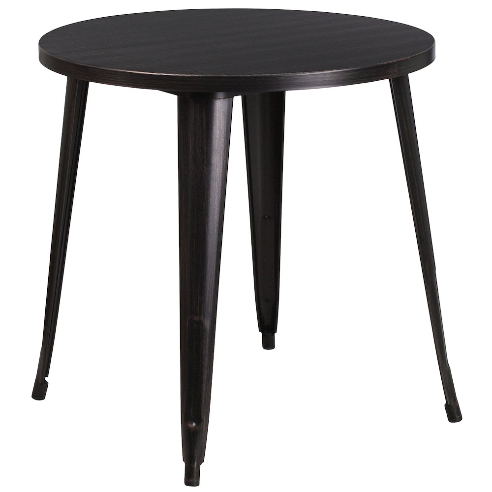 30" Round Black-Antique Gold Metal Indoor-Outdoor Table Set with 2 Cafe Chairs