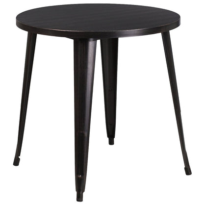 30" Round Black-Antique Gold Metal Indoor-Outdoor Table Set with 2 Cafe Chairs