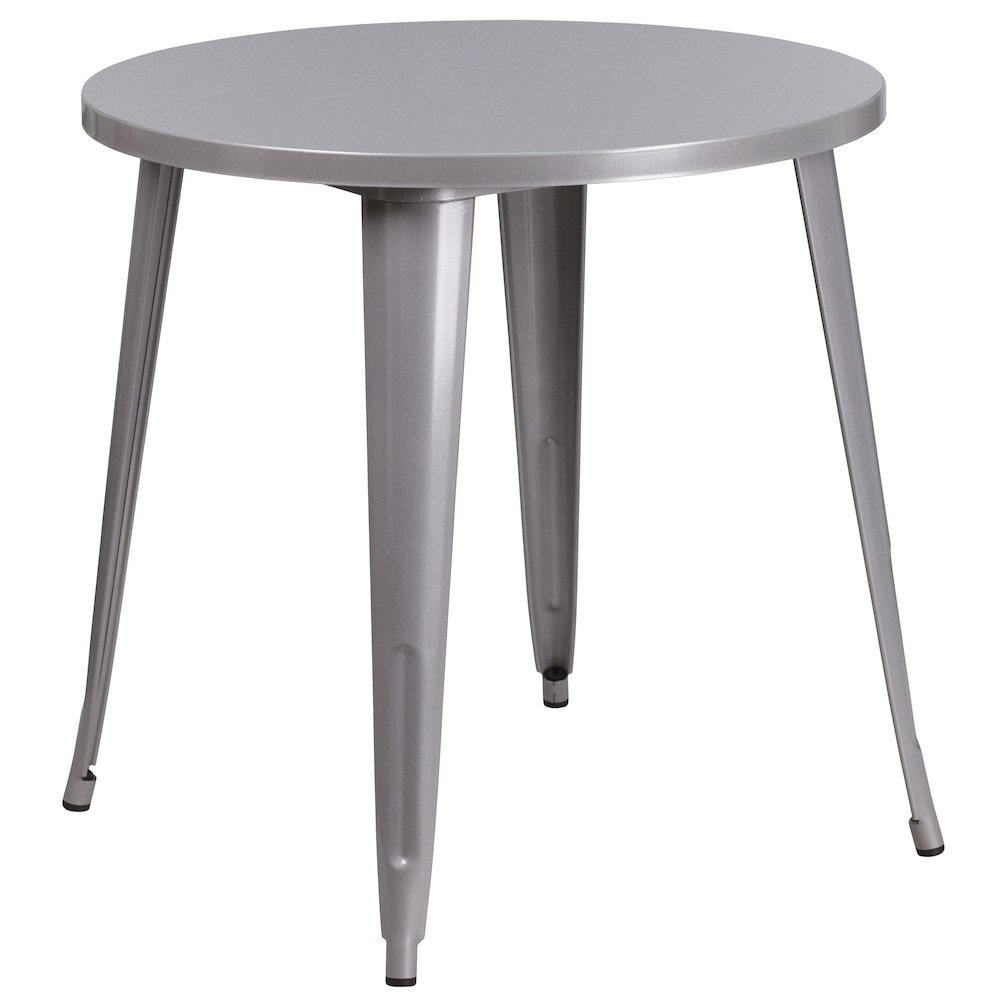 30" Round Silver Metal Indoor-Outdoor Table Set with 2 Cafe Chairs