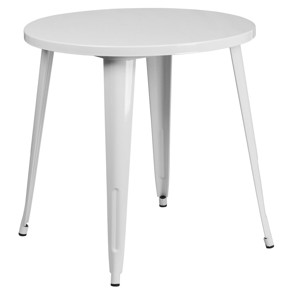 30" Round White Metal Indoor-Outdoor Table Set with 2 Cafe Chairs