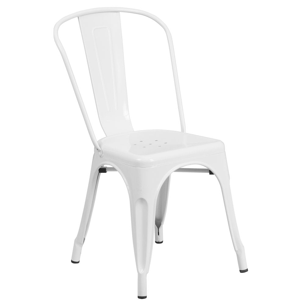 30" Round White Metal Indoor-Outdoor Table Set with 2 Cafe Chairs