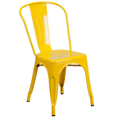 Commercial Grade 30" Round Yellow Metal Indoor-Outdoor Table Set with 2 Cafe Chairs