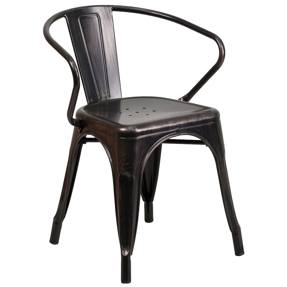 30" Round Black-Antique Gold Metal Indoor-Outdoor Table Set with 4 Arm Chairs