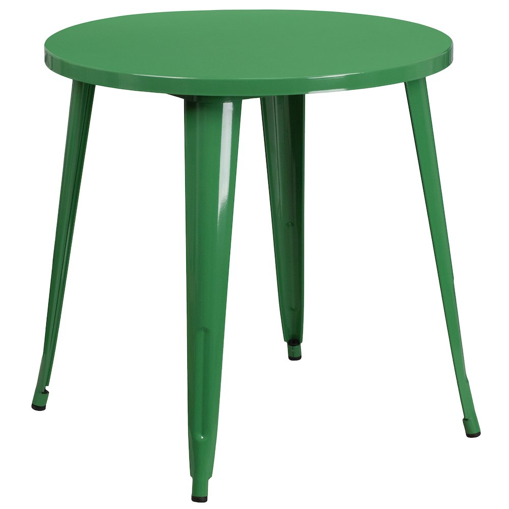 30" Round Green Metal Indoor-Outdoor Table Set with 4 Cafe Chairs