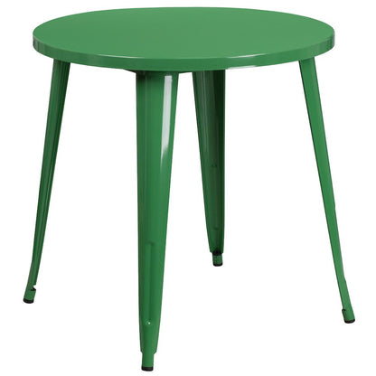 30" Round Green Metal Indoor-Outdoor Table Set with 4 Cafe Chairs