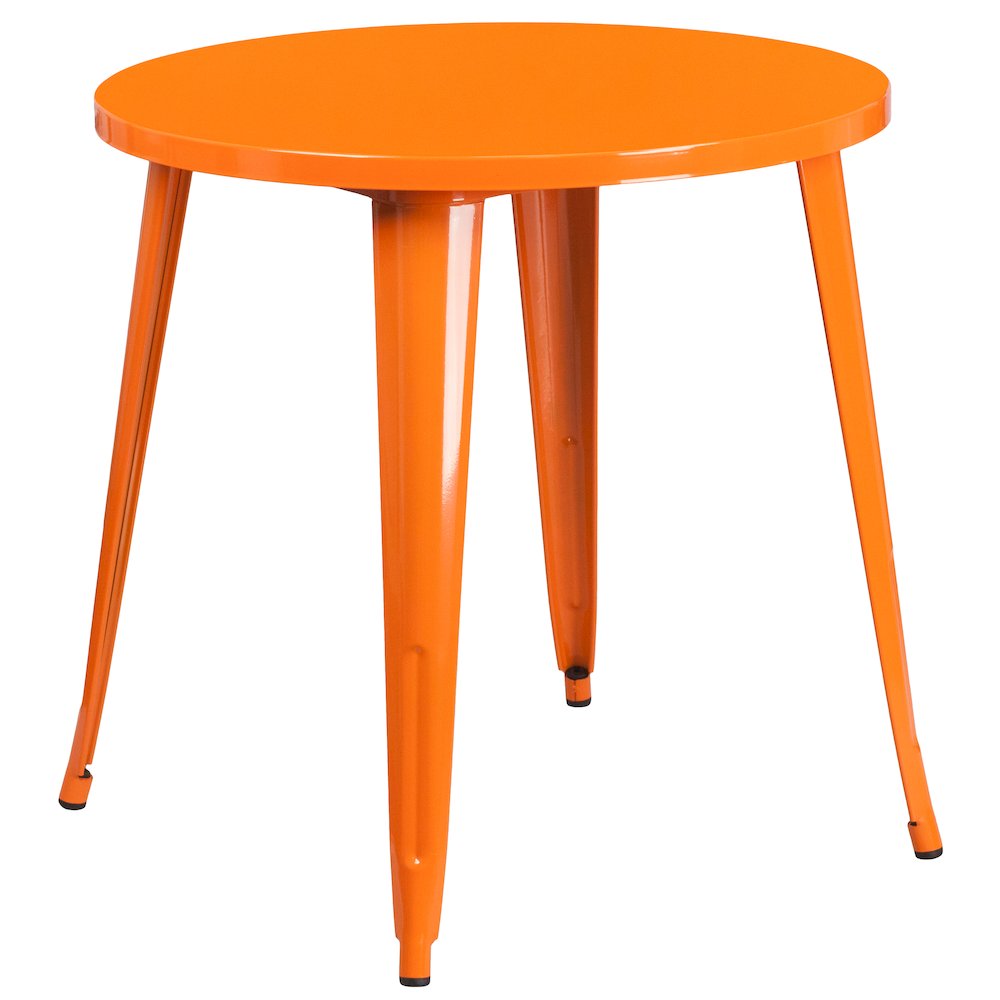 30" Round Orange Metal Indoor-Outdoor Table Set with 4 Cafe Chairs
