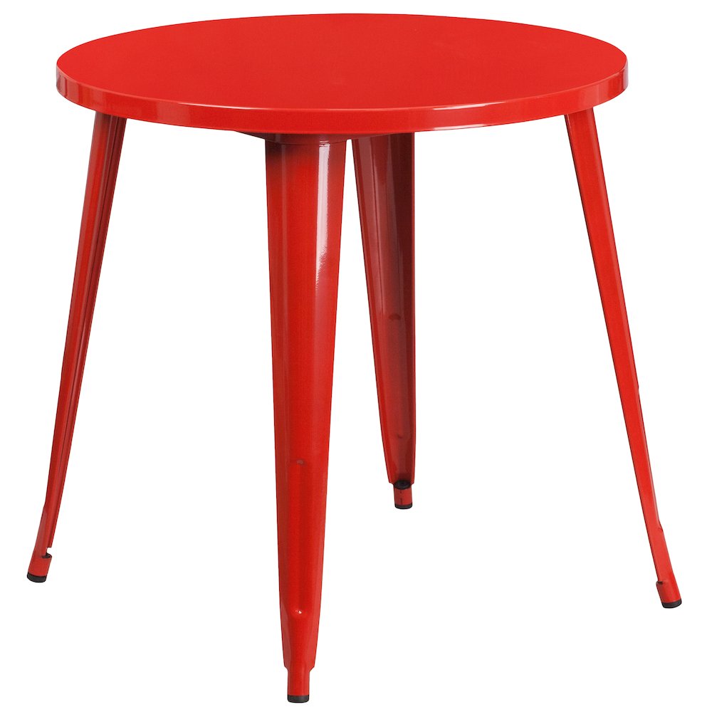 30" Round Red Metal Indoor-Outdoor Table Set with 4 Cafe Chairs
