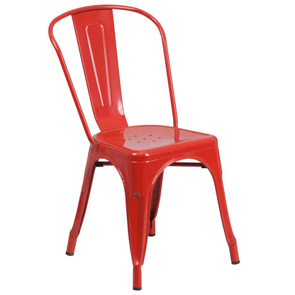 30" Round Red Metal Indoor-Outdoor Table Set with 4 Cafe Chairs