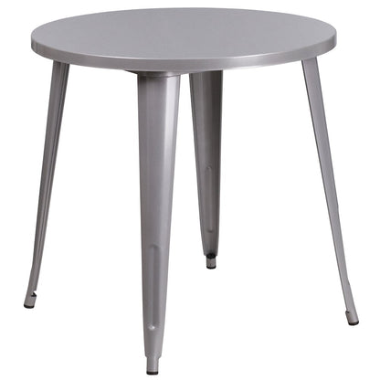 30" Round Silver Metal Indoor-Outdoor Table Set with 4 Cafe Chairs