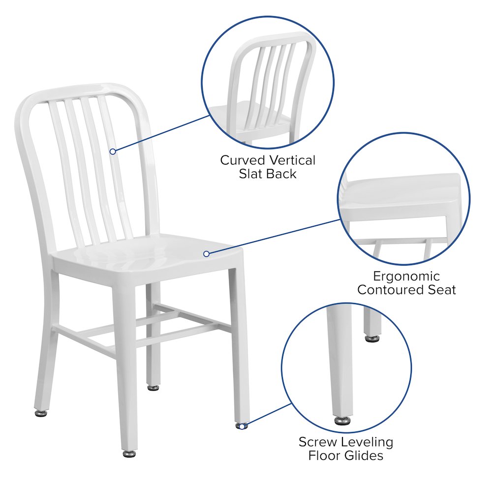 Commercial Grade White Metal Indoor-Outdoor Chair