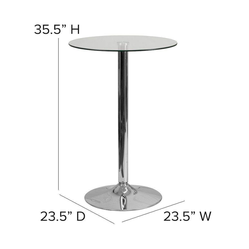 23.5'' Round Glass Table with 35.5''H Chrome Base