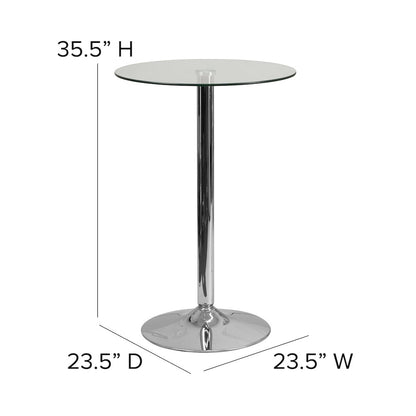 23.5'' Round Glass Table with 35.5''H Chrome Base