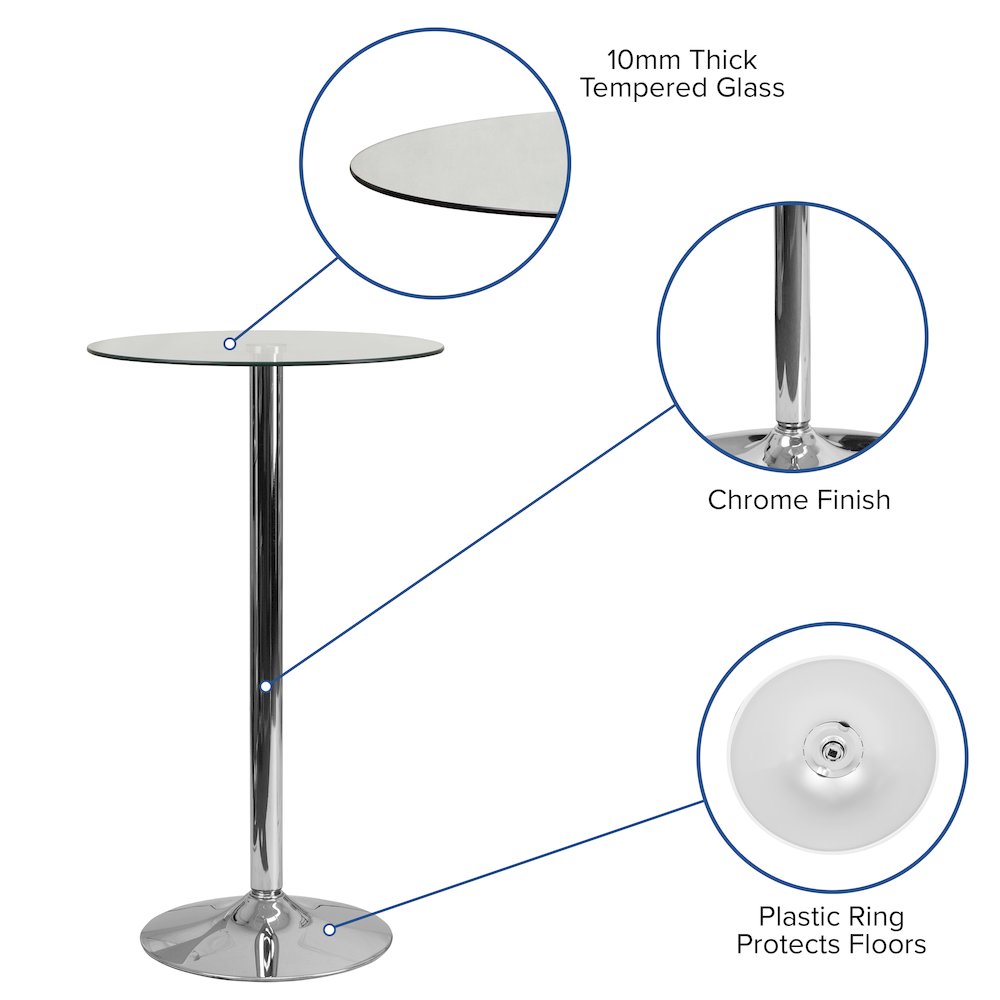 23.5'' Round Glass Table with 35.5''H Chrome Base