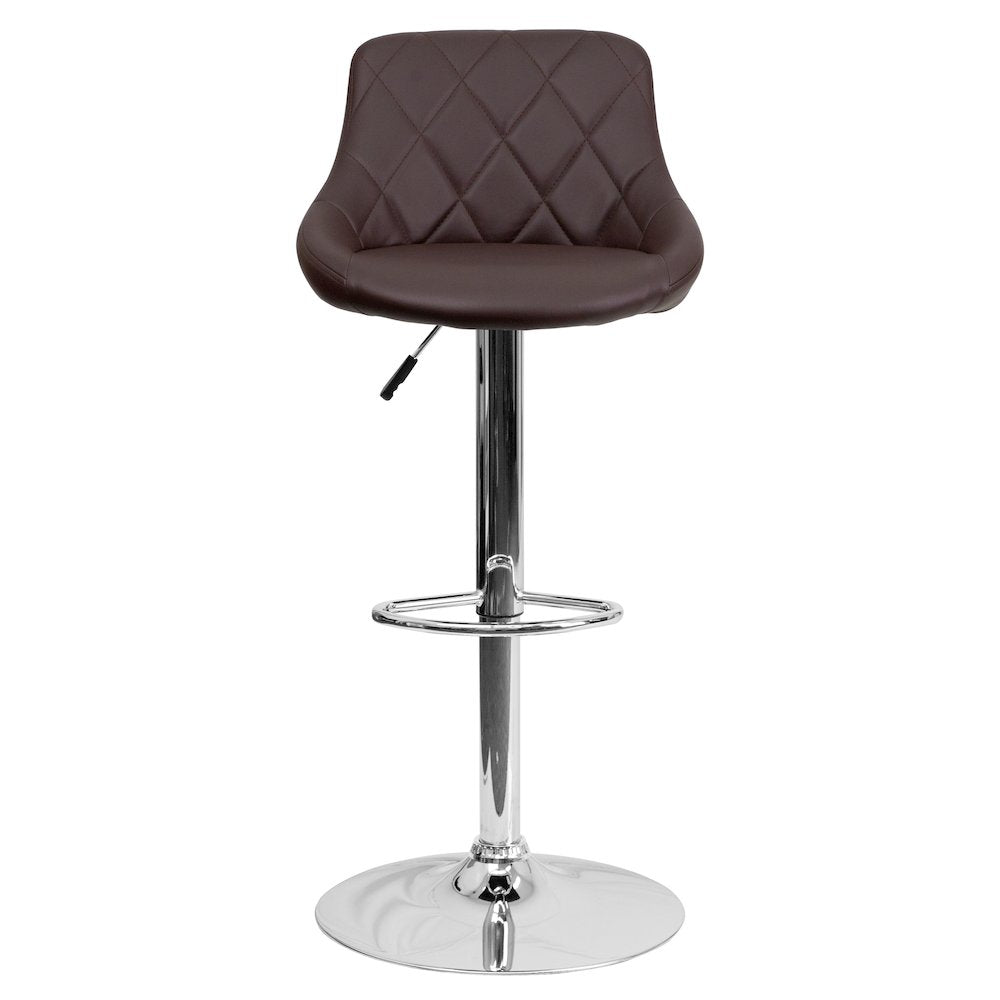 Contemporary Brown Vinyl Bucket Seat Adjustable Height Barstool with Diamond Pattern Back and Chrome Base
