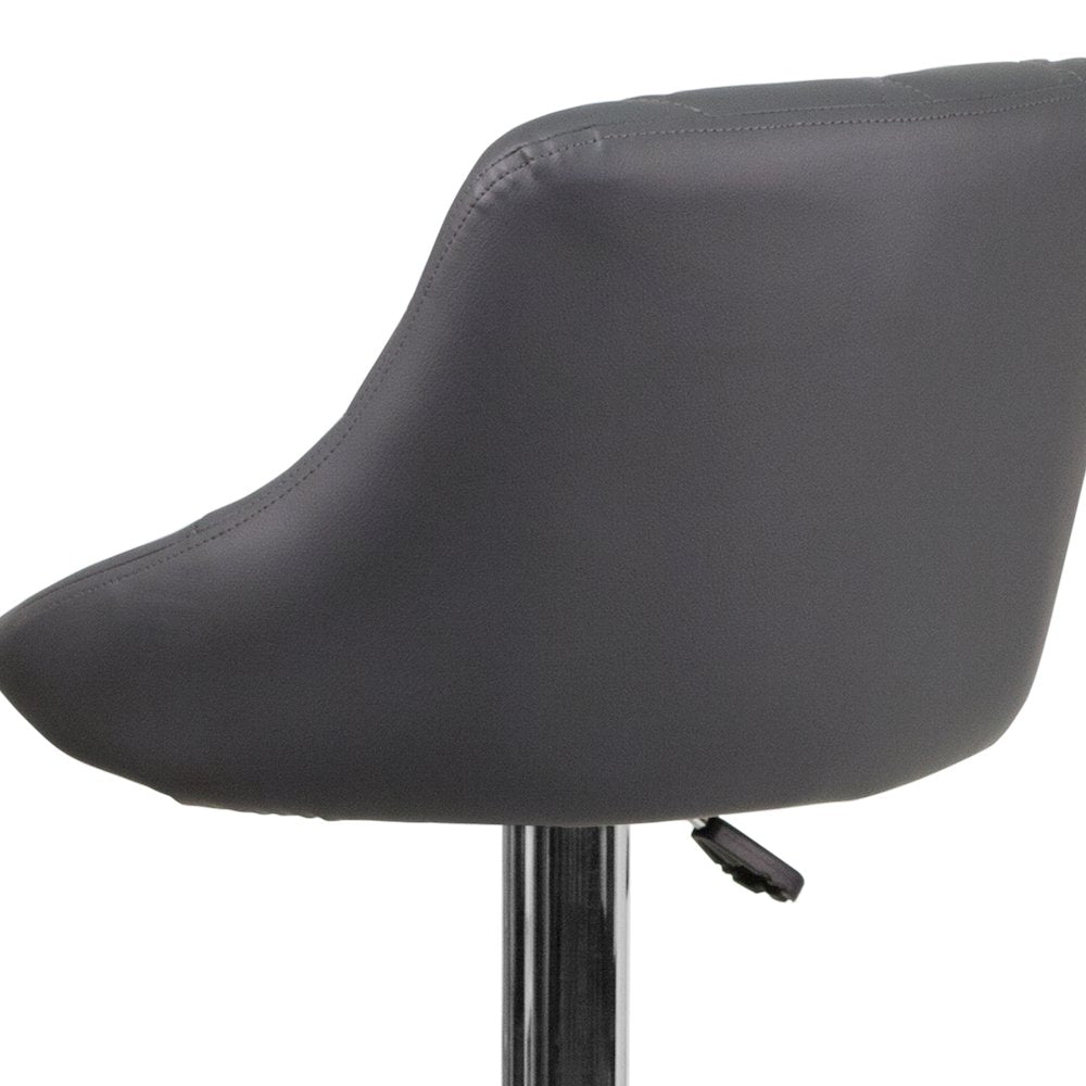 Contemporary Gray Vinyl Bucket Seat Adjustable Height Barstool with Chrome Base