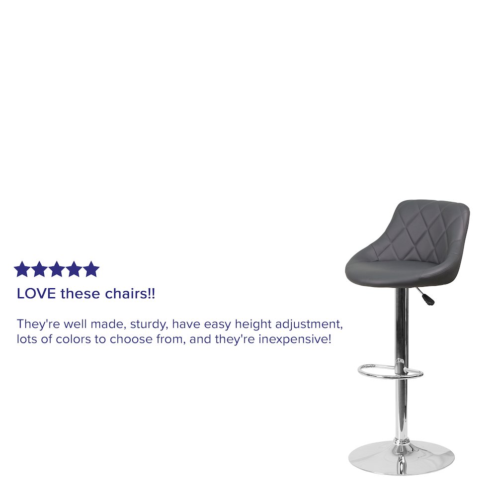 Contemporary Gray Vinyl Bucket Seat Adjustable Height Barstool with Chrome Base