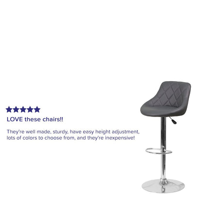 Contemporary Gray Vinyl Bucket Seat Adjustable Height Barstool with Chrome Base