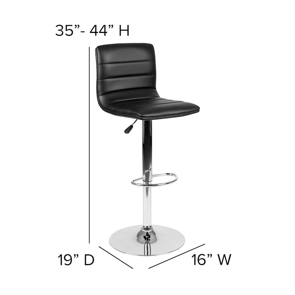Black Vinyl Adjustable Bar Stool, Swivel Stool with Chrome Pedestal Base