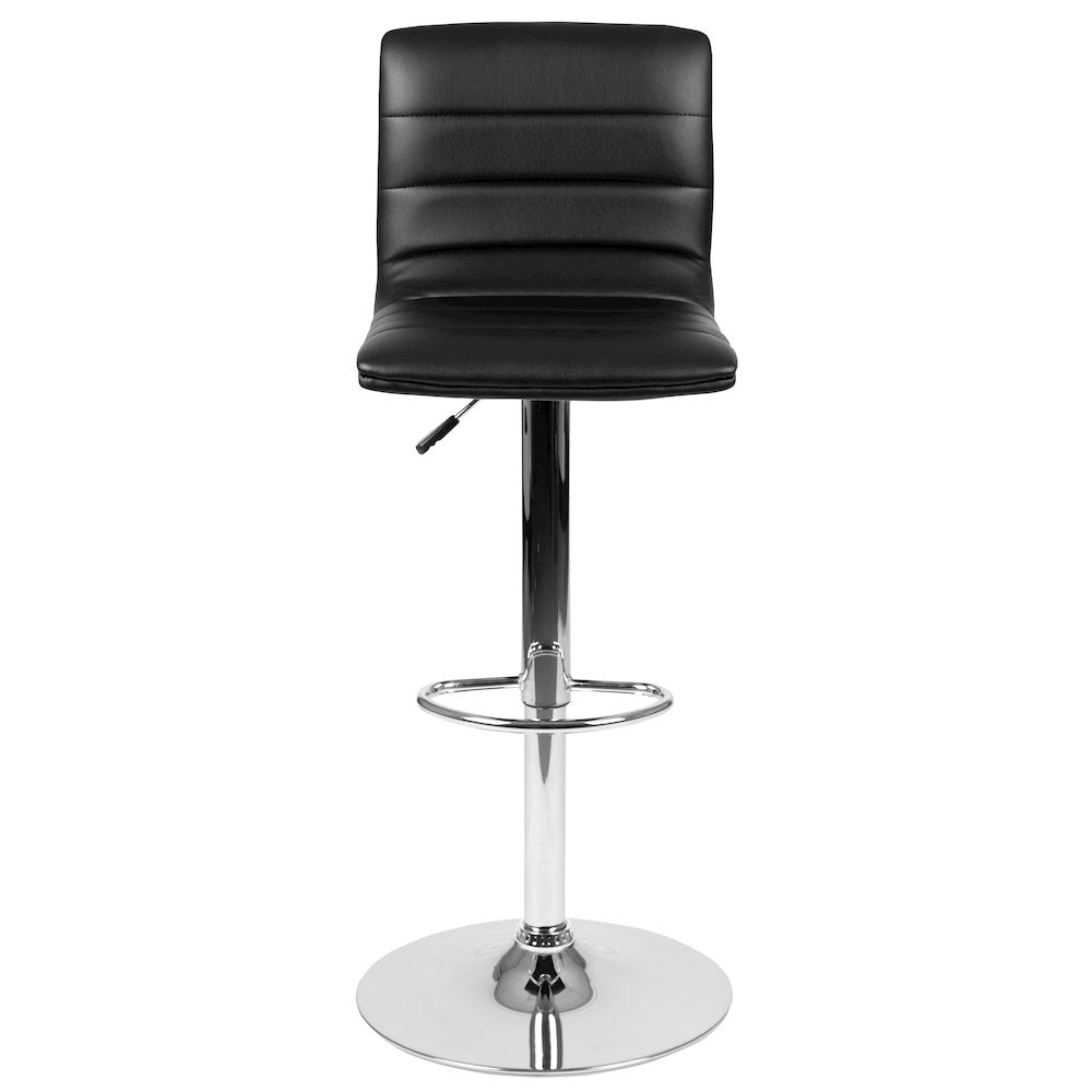 Black Vinyl Adjustable Bar Stool, Swivel Stool with Chrome Pedestal Base