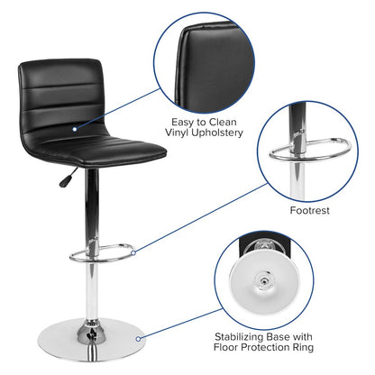 Black Vinyl Adjustable Bar Stool, Swivel Stool with Chrome Pedestal Base