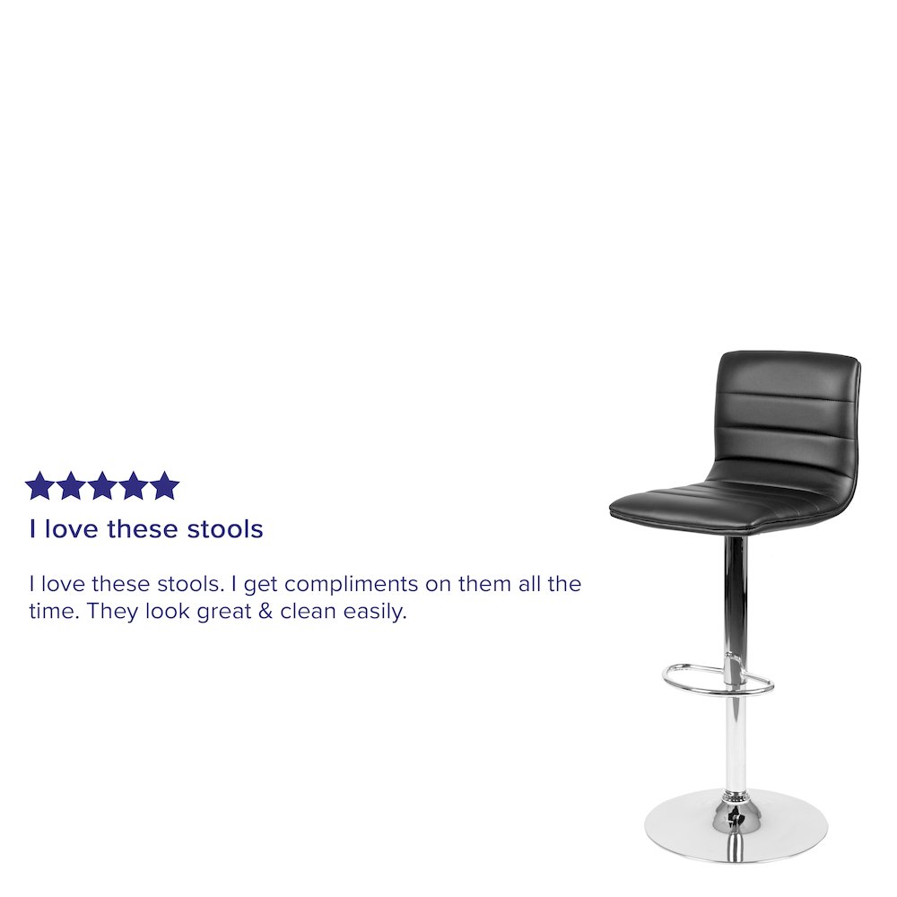 Black Vinyl Adjustable Bar Stool, Swivel Stool with Chrome Pedestal Base