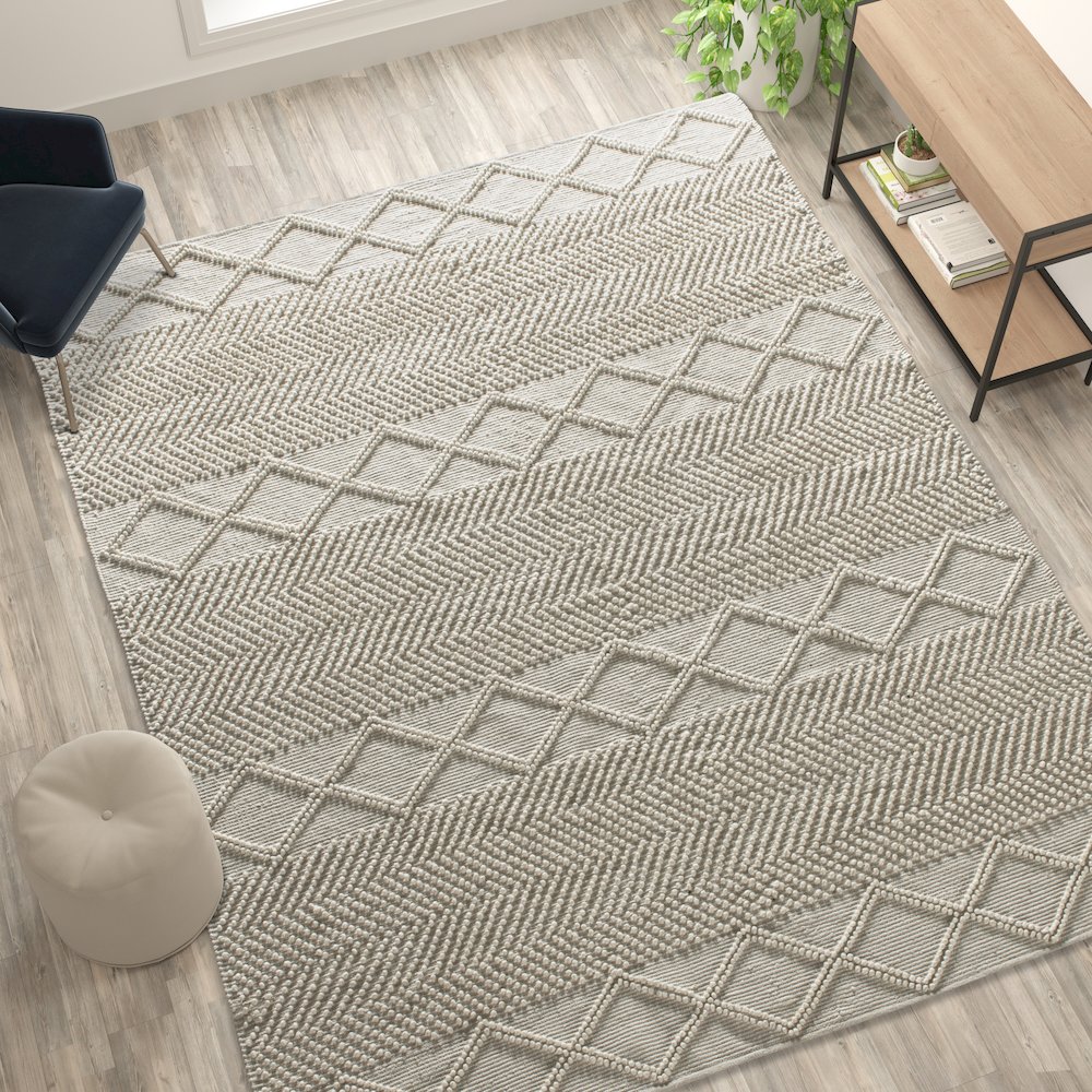 8' x 10' White, Ivory Geometric Design Handwoven Area Rug