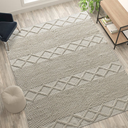 8' x 10' White, Ivory Geometric Design Handwoven Area Rug