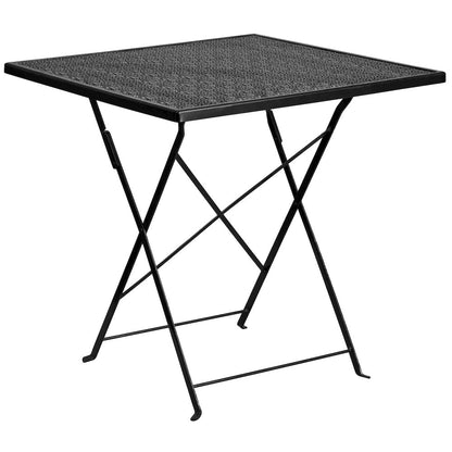 Commercial Grade 28" Square Black Indoor-Outdoor Steel Folding Patio Table