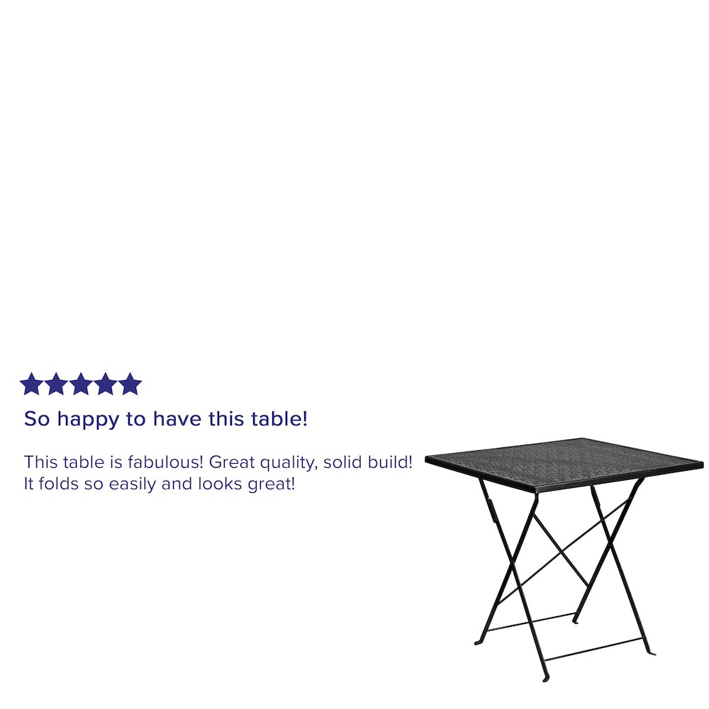 Commercial Grade 28" Square Black Indoor-Outdoor Steel Folding Patio Table
