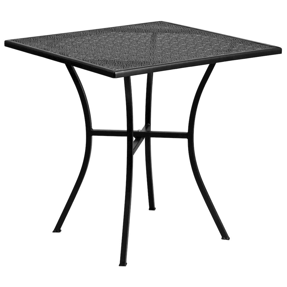 28" Square Black Indoor-Outdoor Steel Patio Table Set with 4 Round Back Chairs