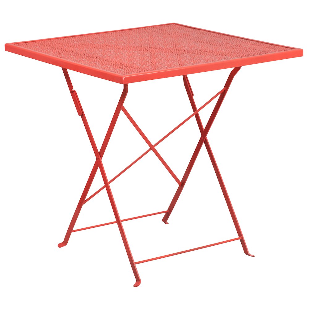 28" Coral Indoor-Outdoor Steel Folding Patio Table Set with 2 Round Back Chairs