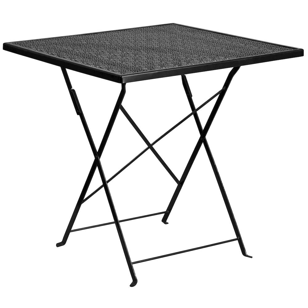 28" Black Indoor-Outdoor Steel Folding Patio Table Set with 4 Round Back Chairs