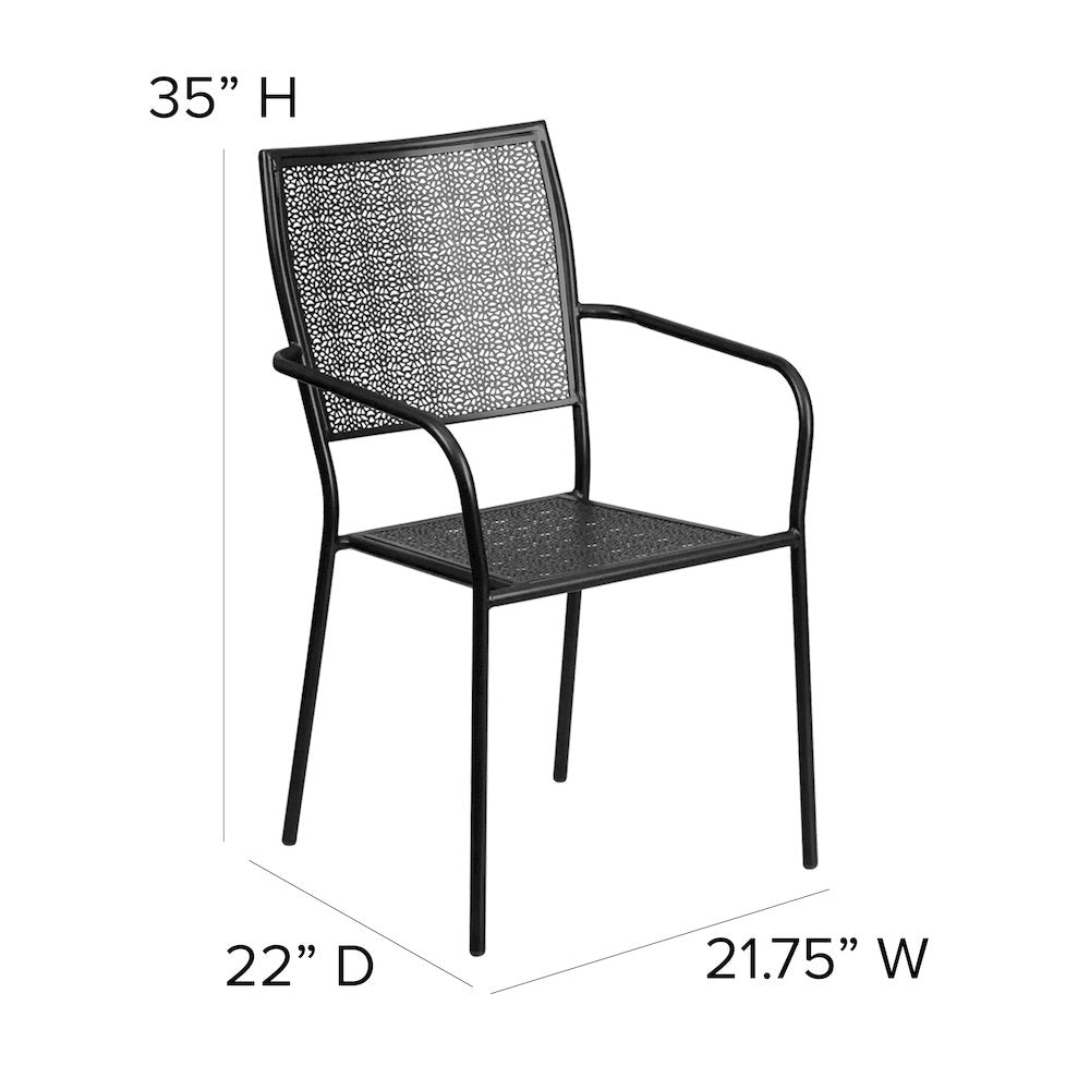 Commercial Grade Black Indoor-Outdoor Steel Patio Arm Chair with Square Back