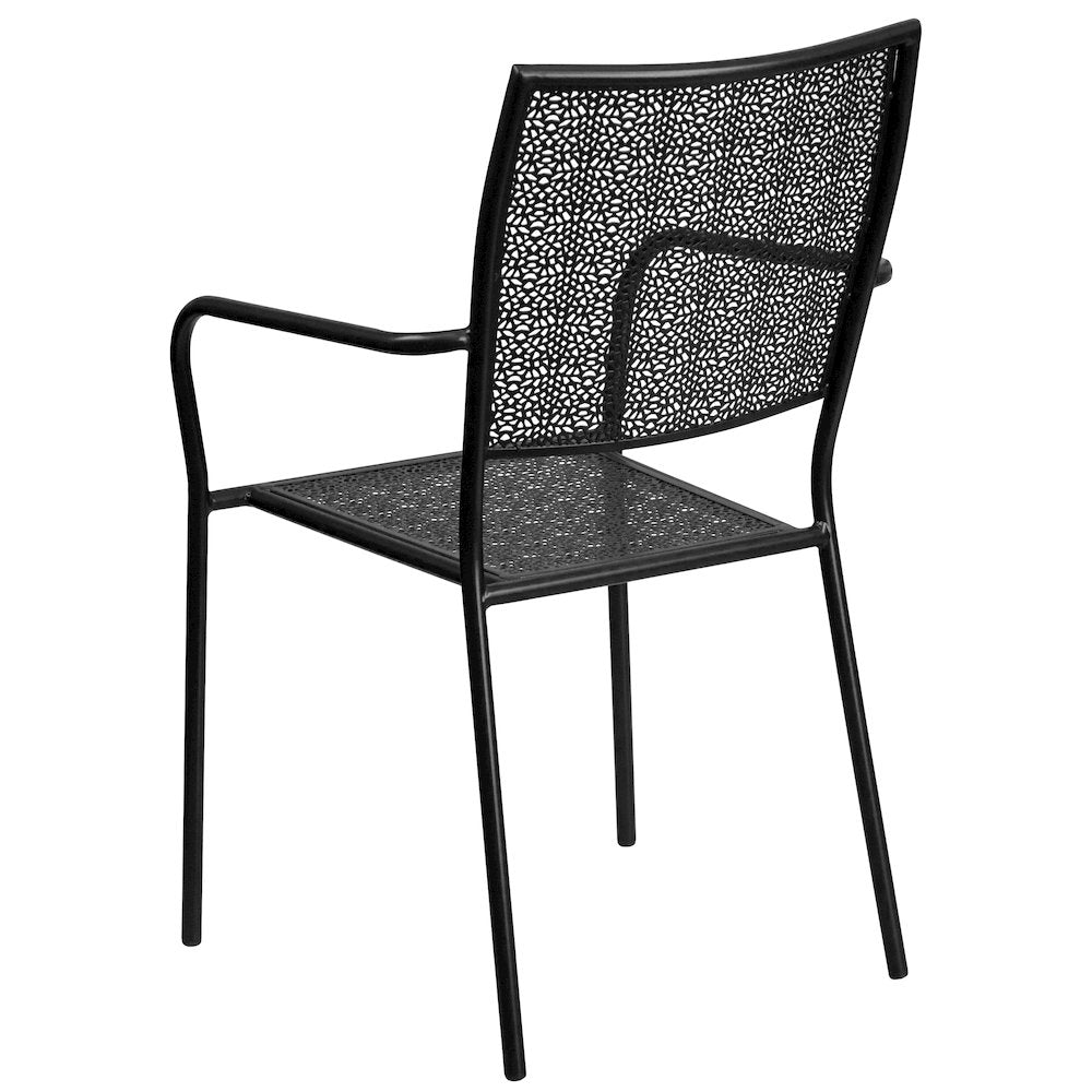 Commercial Grade Black Indoor-Outdoor Steel Patio Arm Chair with Square Back