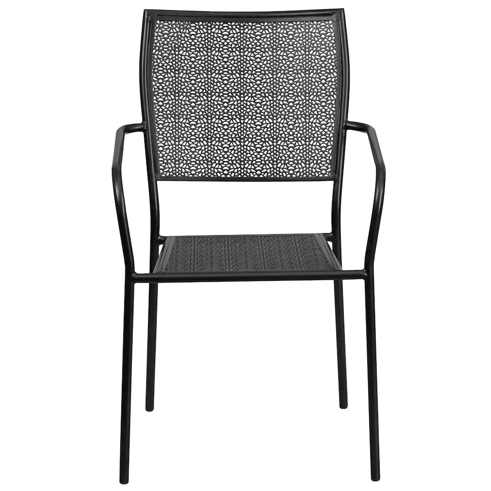 Commercial Grade Black Indoor-Outdoor Steel Patio Arm Chair with Square Back
