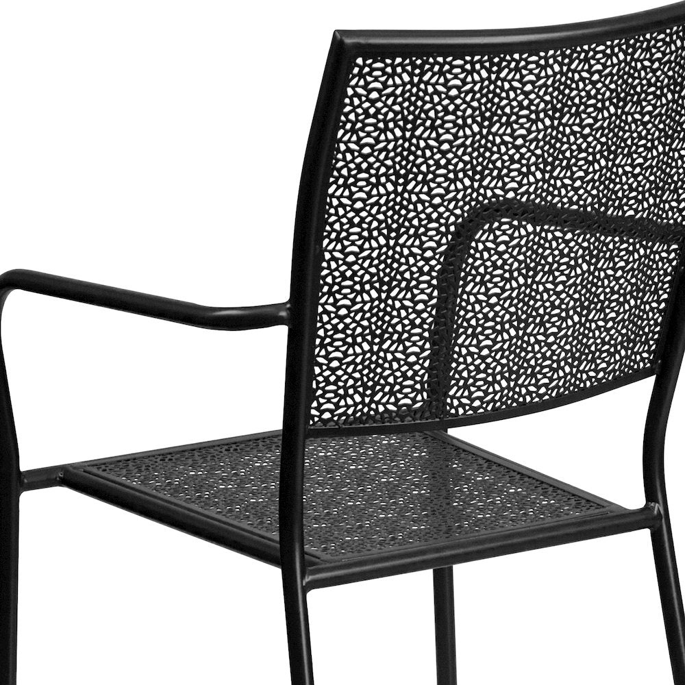 Commercial Grade Black Indoor-Outdoor Steel Patio Arm Chair with Square Back