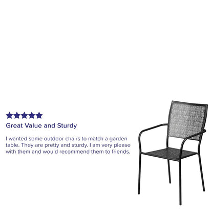 Commercial Grade Black Indoor-Outdoor Steel Patio Arm Chair with Square Back