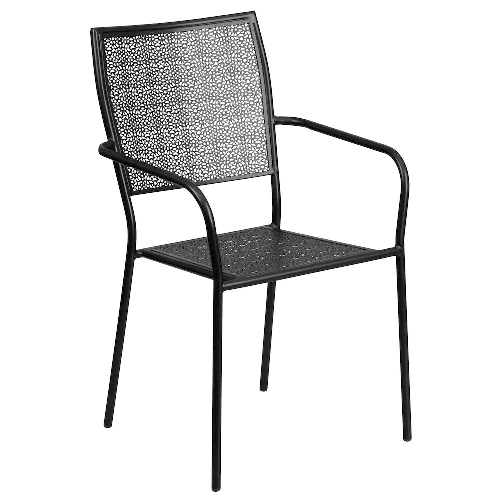 30" Round Black Indoor-Outdoor Steel Folding Patio Table Set with 2 Back Chairs