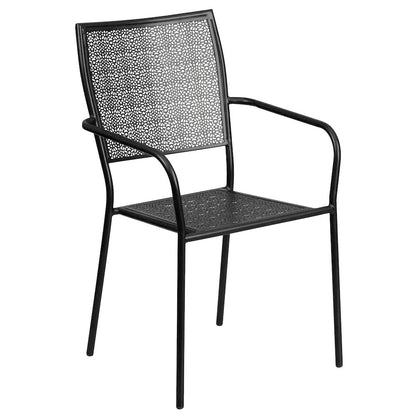 30" Round Black Indoor-Outdoor Steel Folding Patio Table Set with 2 Back Chairs