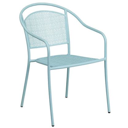 Commercial Grade 30" Round Sky Blue Indoor-Outdoor Steel Folding Patio Table Set with 2 Round Back Chairs