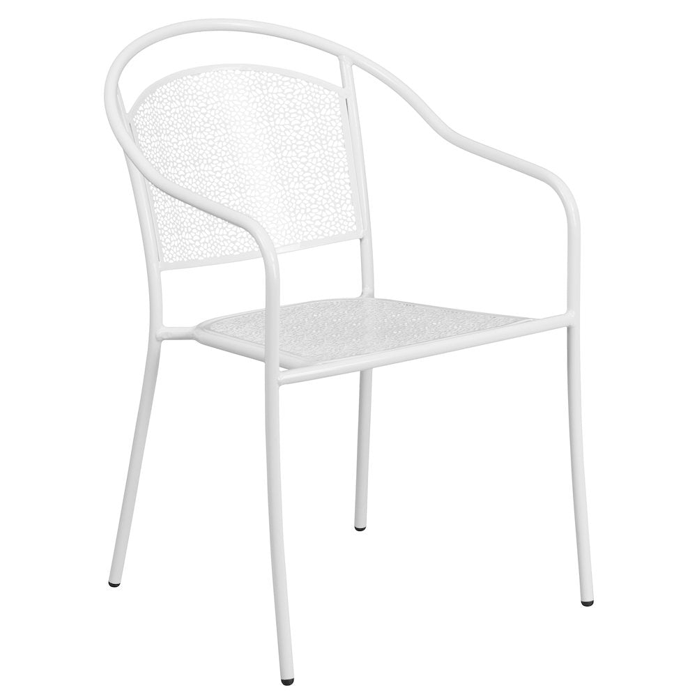 30" Round White Indoor-Steel Folding Patio Table Set with 2 Round Back Chairs