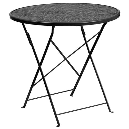 30" Round Black Indoor-Steel Folding Patio Table Set with 4 Round Back Chairs
