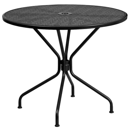 35.25" Round Black Indoor-Outdoor Steel Patio Table Set with 2 Back Chairs