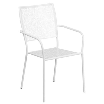 35.25" Round White Indoor-Outdoor Steel Patio Table Set with 2 Back Chairs