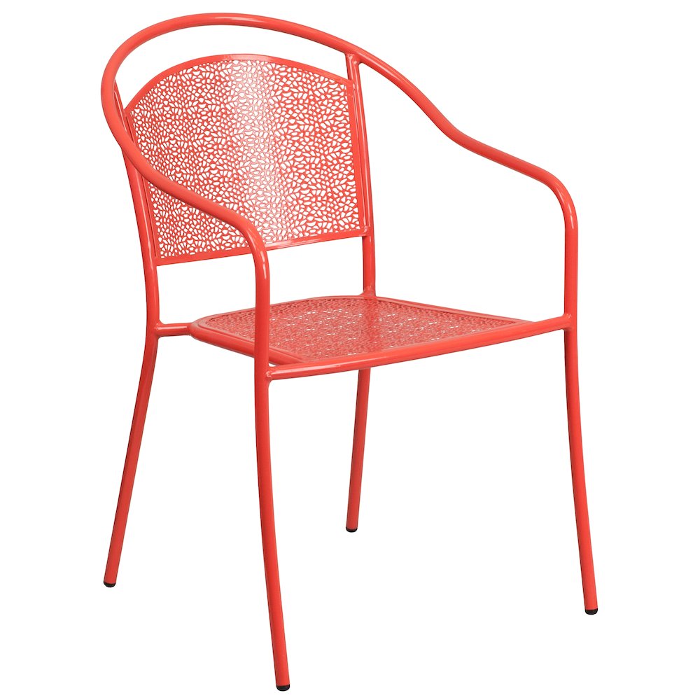35.25" Round Coral Indoor-Outdoor Steel Patio Table Set with 2 Round Back Chairs