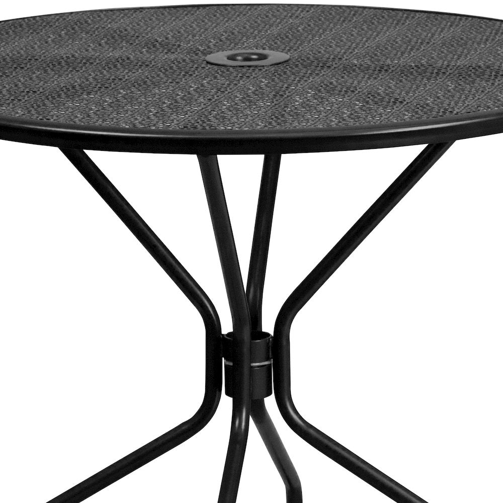 35.25" Round Black Indoor-Outdoor Steel Patio Table Set with 4 Round Back Chairs