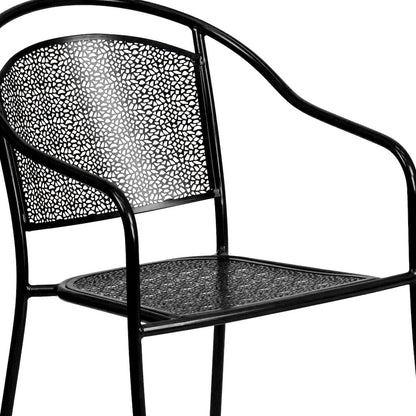 35.25" Round Black Indoor-Outdoor Steel Patio Table Set with 4 Round Back Chairs